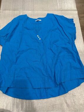mat. Bright Blue V-Neck Short Sleeve Blouse